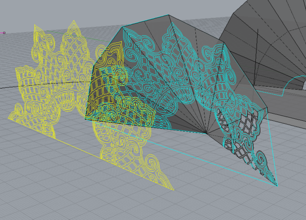 One pattern was projected onto the cone for the DJ booth backdrop.